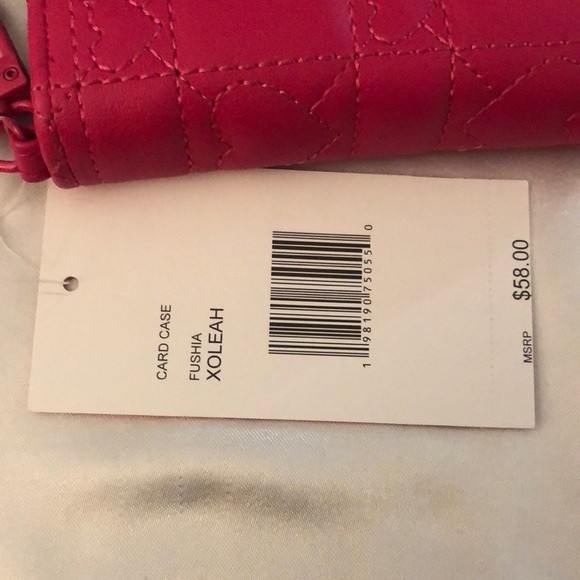 Betsey Johnson Fushia Faux Leather Card Case Wallet & Key Ring Quilted Heart NWT - Picture 6 of 16
